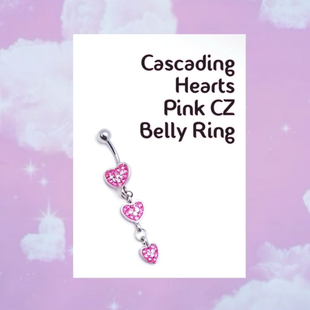 5/$10 | Cascading Hearts Pink CZ Belly Ring